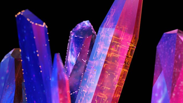 lila-pink schimmernde Kristallnadeln in Großaufnahme