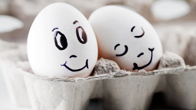 Ein glückliches Paar Eier im Karton 