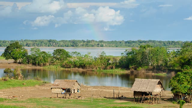 Die Hütten gehören einem Volk, das im brasilianischen Amazonasgebiet lebt.