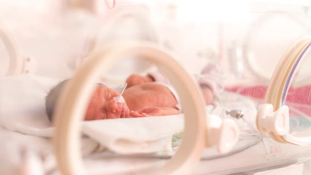 Ein Säugling in einem Inkubator im Krankenhaus