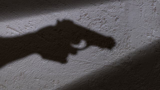 Schatten einer Pistole an der Wand