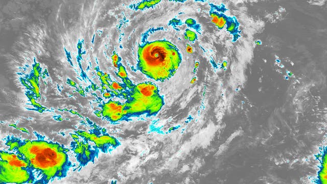 Infrarotaufnahme von Irma, dem Hurrikan auf seinem Weg durch den Atlantik