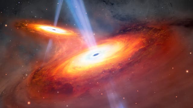 Zwei miteinander verschmelzende Quasare (künstlerische Darstellung)