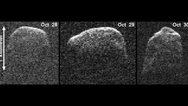 Drei Radarbilder des Planetoiden 2007 PA8
