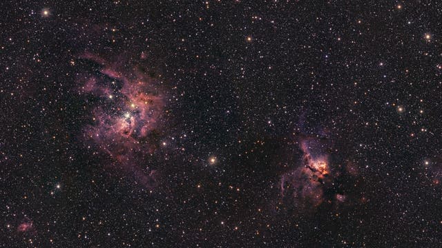 VISTA-Bilder von NGC 3603 und NGC 3576 (Infrarotaufnahmen zweier Gasnebel)