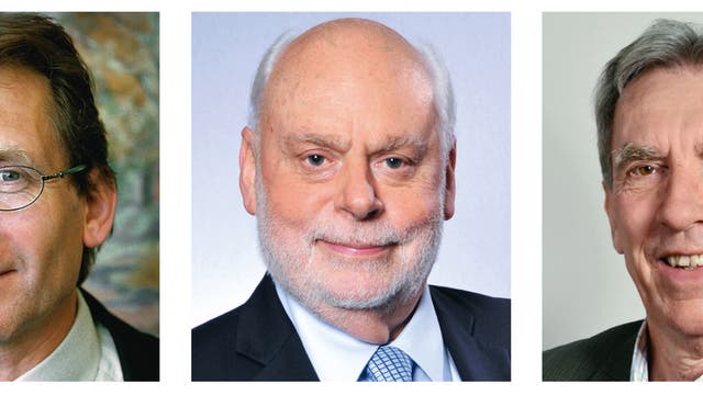 B. Feringa, J. Fraser Stoddart und J.-P. Sauvage, Chemie-Nobelpreisträger 2016