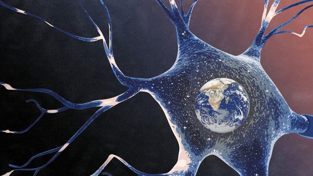 Illustration eines Neurons, das eine Weltkugel enthält