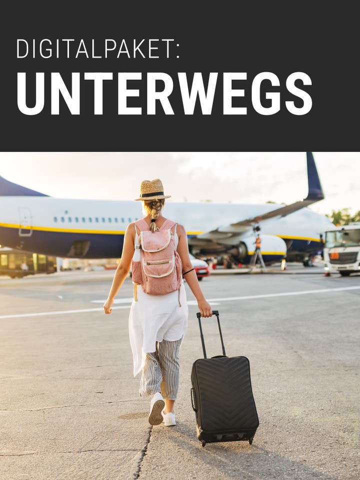 Digitalpaket: Unterwegs Werbebild Frau mit Koffer