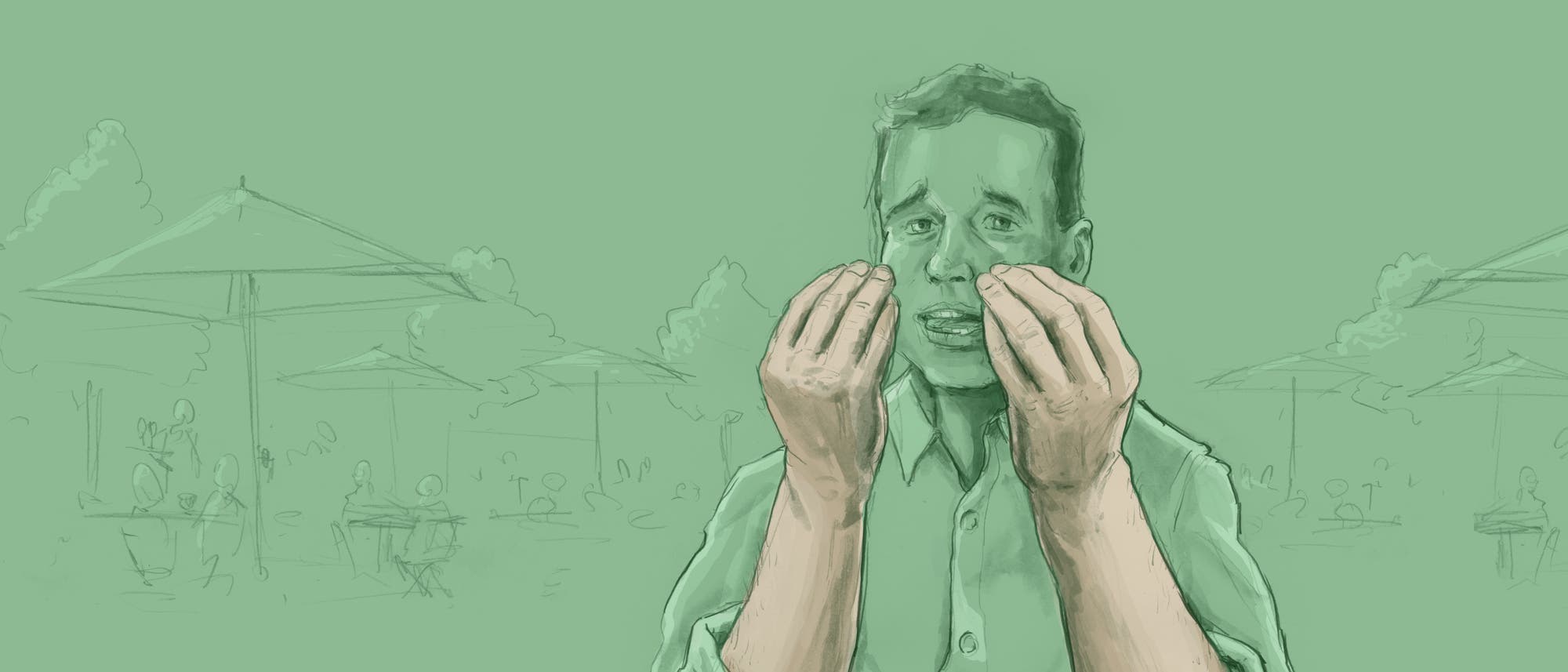 Illustration eines mit den Händen gestikulierenden Mannes Illustration eines mit den Händen gestikulierenden Mannes