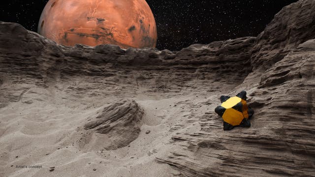 "künstlerische" Darstellung des Roboters auf einem der Marsmonde