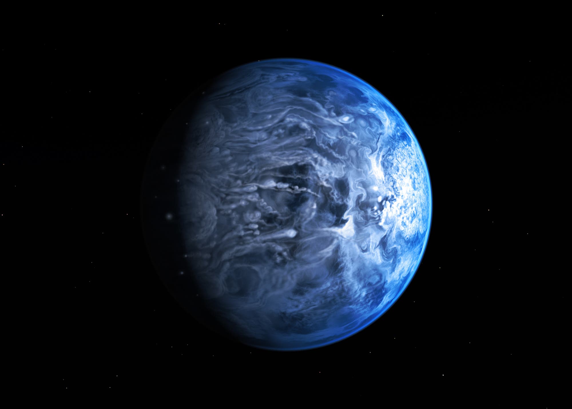 Der azurblaue Exoplanet HD 189733b im Sternbild Füchslein (Computergrafik)