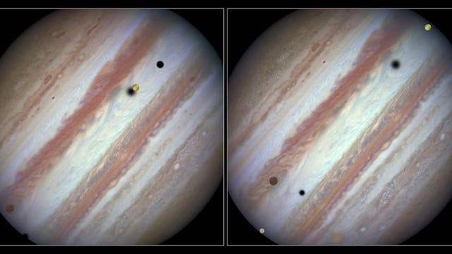 Der seltene gleichzeitige Transit von drei der größten Jupitermonde