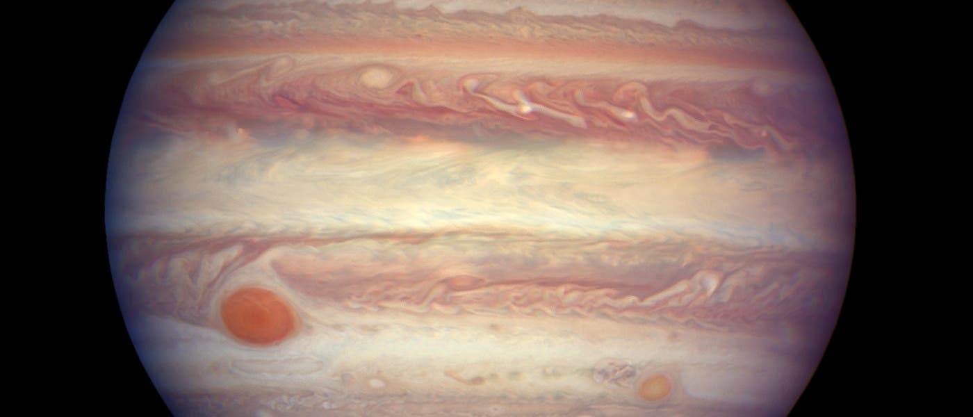 Jupiter am 3. April 2017 (Aufnahme des Weltraumteleskops Hubble) Jupiter am 3. April 2017 (Aufnahme des Weltraumteleskops Hubble)