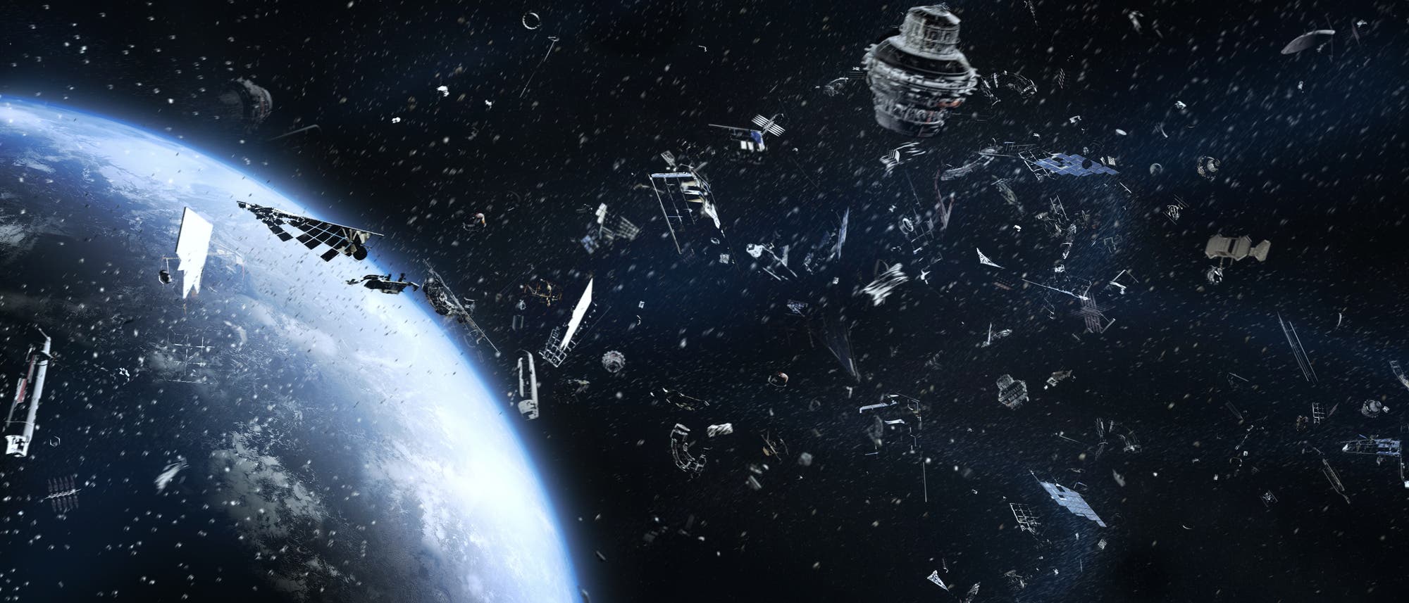 Diverser Weltraumschrott kreist um die Erde, wie diese Simulation verdeutlicht. Diverser Weltraumschrott kreist um die Erde, wie diese Simulation verdeutlicht.