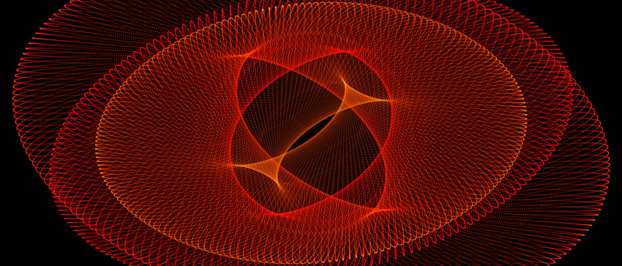 Eine Lissajous-Figur in Rot auf schwarzem Hintergrund Eine Lissajous-Figur in Rot auf schwarzem Hintergrund