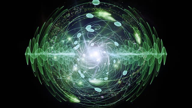 Geisterhaft grüne grafische Spuren symbolisieren die Quantenwelt