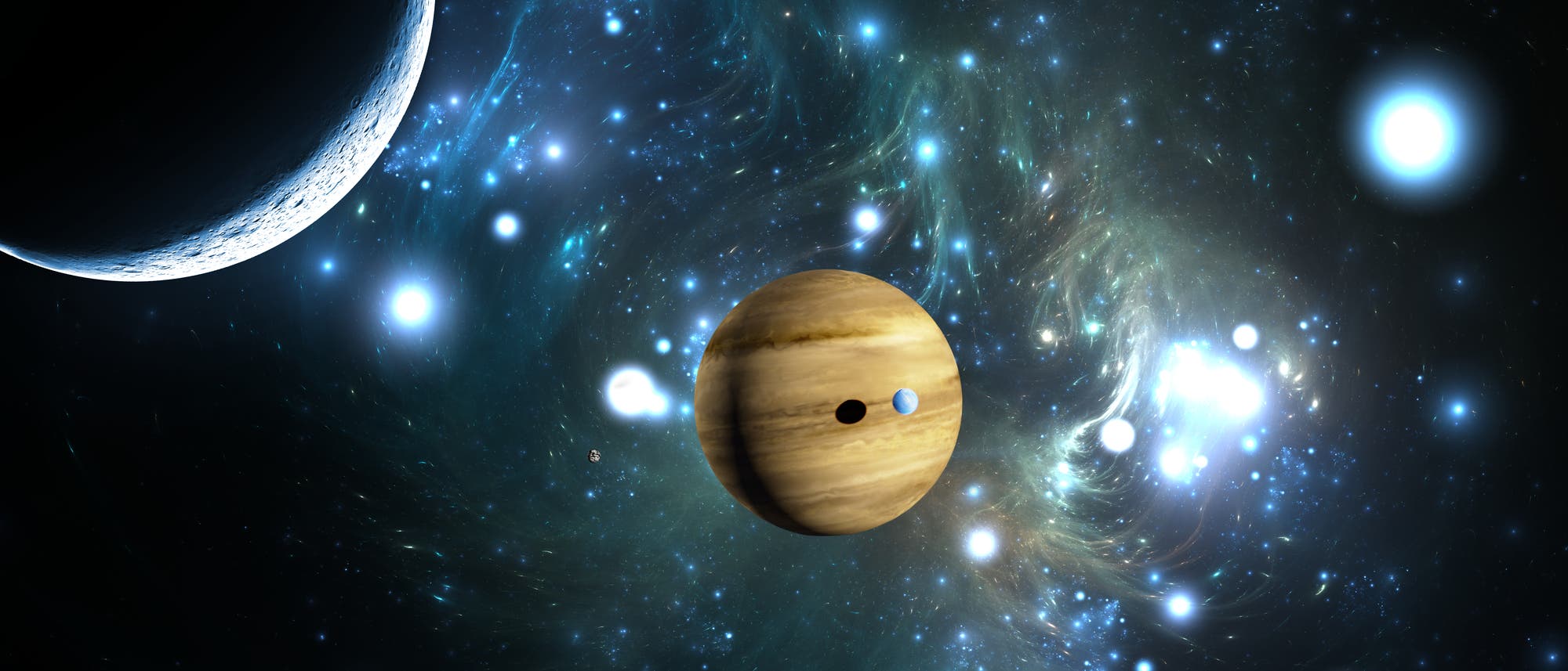 Illustration eines Exoplaneten mit Mond Illustration eines Exoplaneten mit Mond