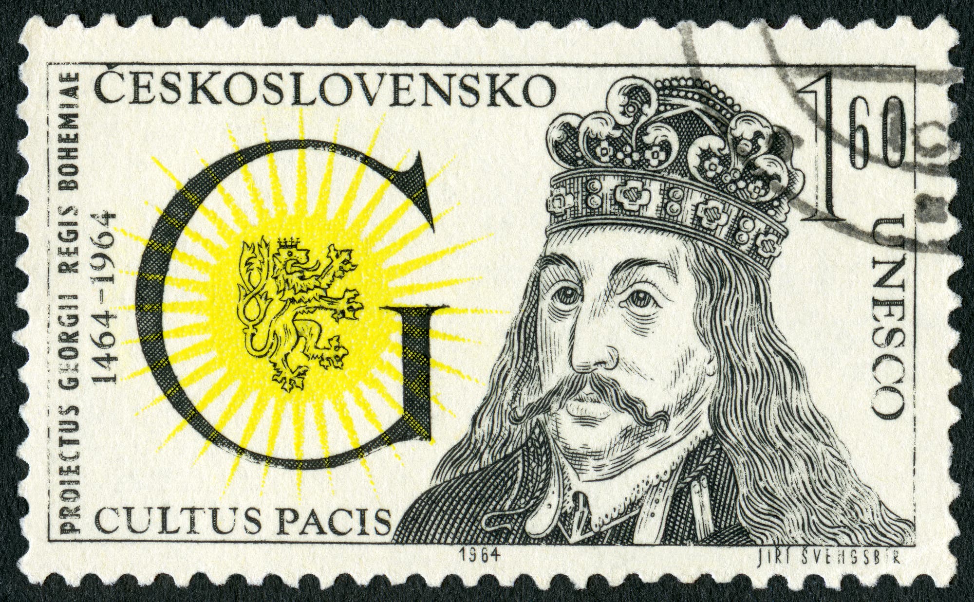 Der Hussitenkönig Georg von Podiebrad auf einer Briefmarke