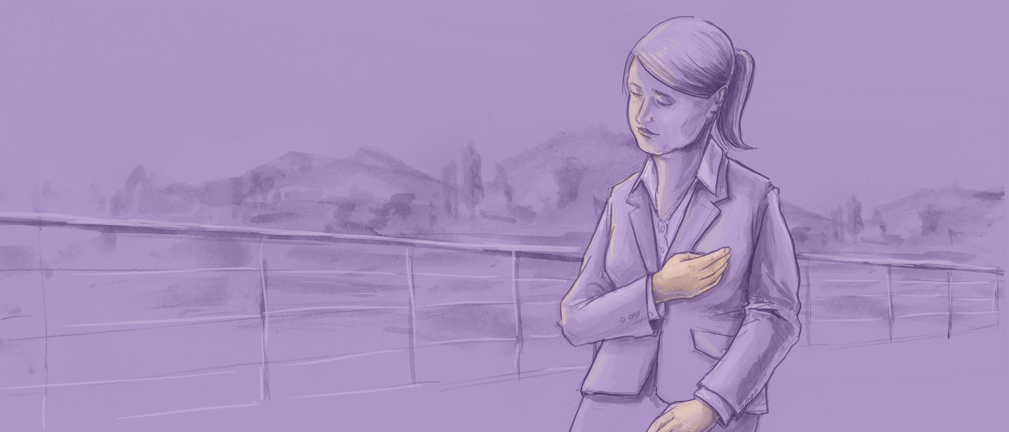 Illustration einer Frau, die sich ans Herz fasst Illustration einer Frau, die sich ans Herz fasst