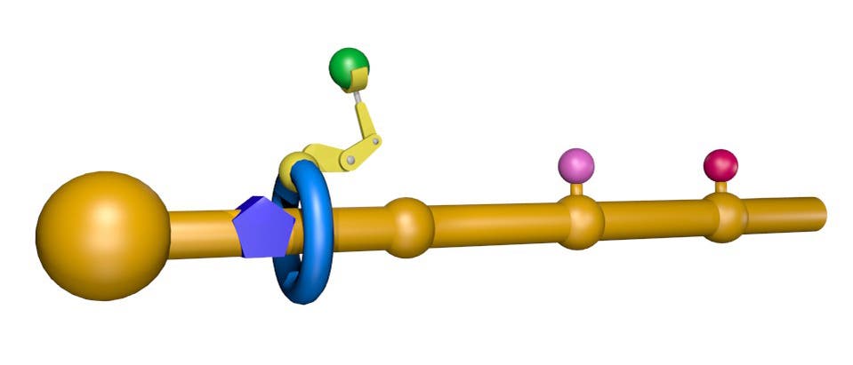 Eine schematische Darstellung der molekularen Maschine in Aktion. Eine schematische Darstellung der molekularen Maschine in Aktion.