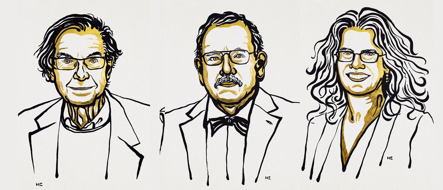 Roger Penrose, Reinhard Genzel und Andrea Ghez (von links nach rechts) sind die Physik-Nobelpreisträger 2020. Roger Penrose, Reinhard Genzel und Andrea Ghez (von links nach rechts) sind die Physik-Nobelpreisträger 2020.
