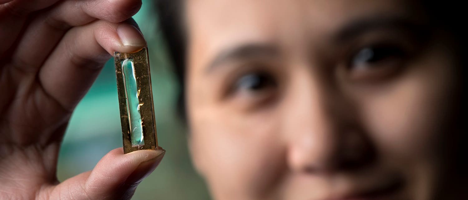 Ein Prototyp der mit Acrylglas gefüllten Vorrichtung Ein Prototyp der mit Acrylglas gefüllten Vorrichtung