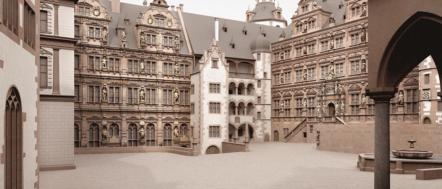 Blick in den rekonstruierten Schlosshof Blick in den rekonstruierten Schlosshof
