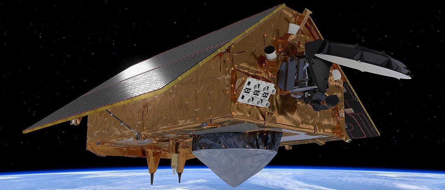 Die Computeranimation zeigt Satellit »Sentinel 6« im Orbit. Die Computeranimation zeigt Satellit »Sentinel 6« im Orbit.