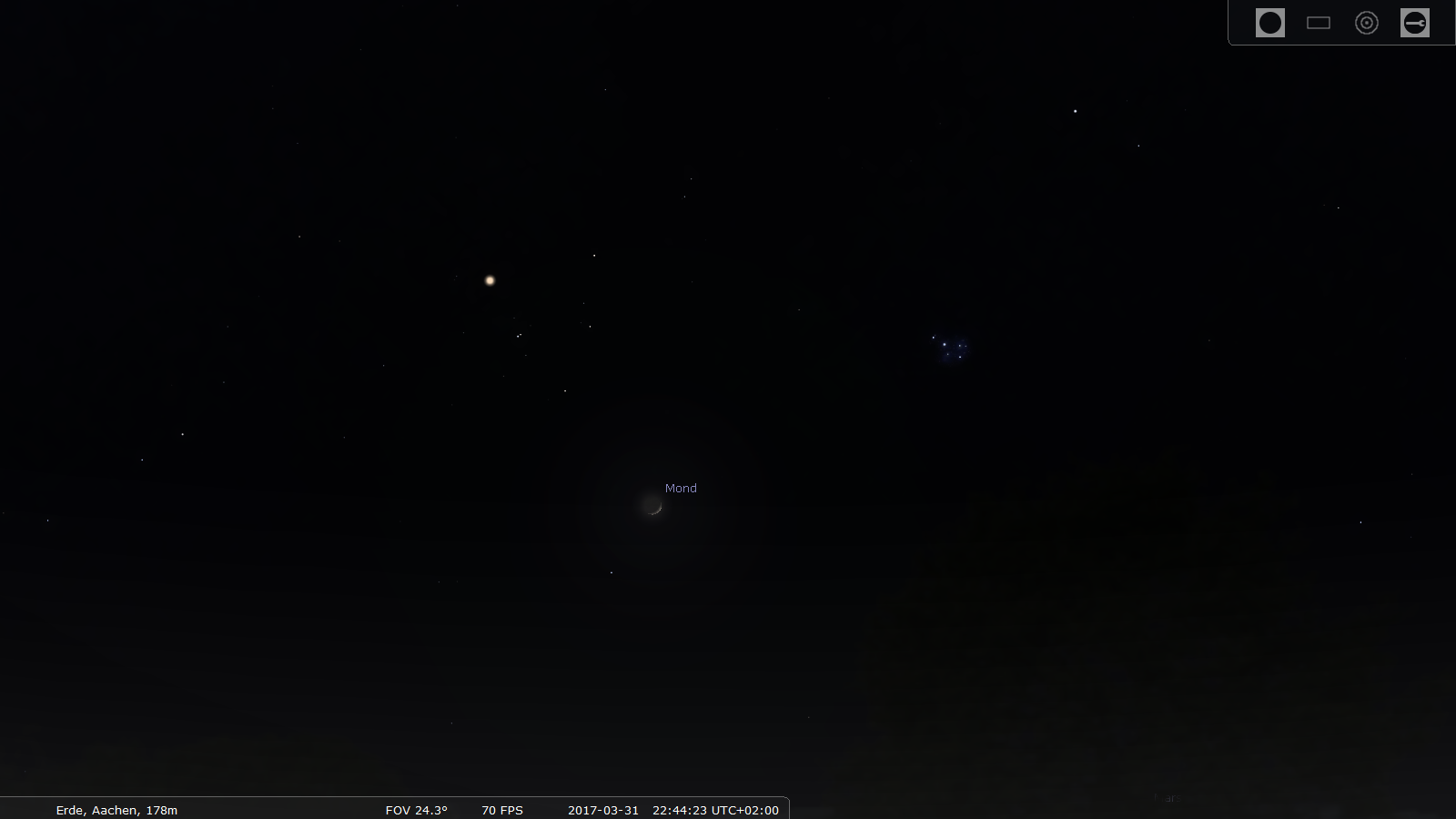 Mond bei den Hyaden am Abend des 31. März 2017