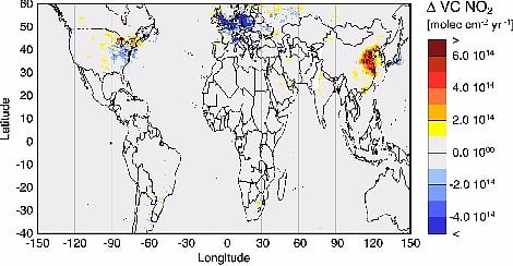 Veränderungen der globalen Stickstoffdioxid-Gehalte Veränderungen der globalen Stickstoffdioxid-Gehalte