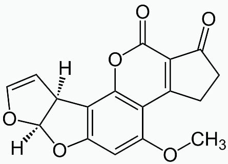 Strukturformel von Aflatoxin B1 Strukturformel von Aflatoxin B1