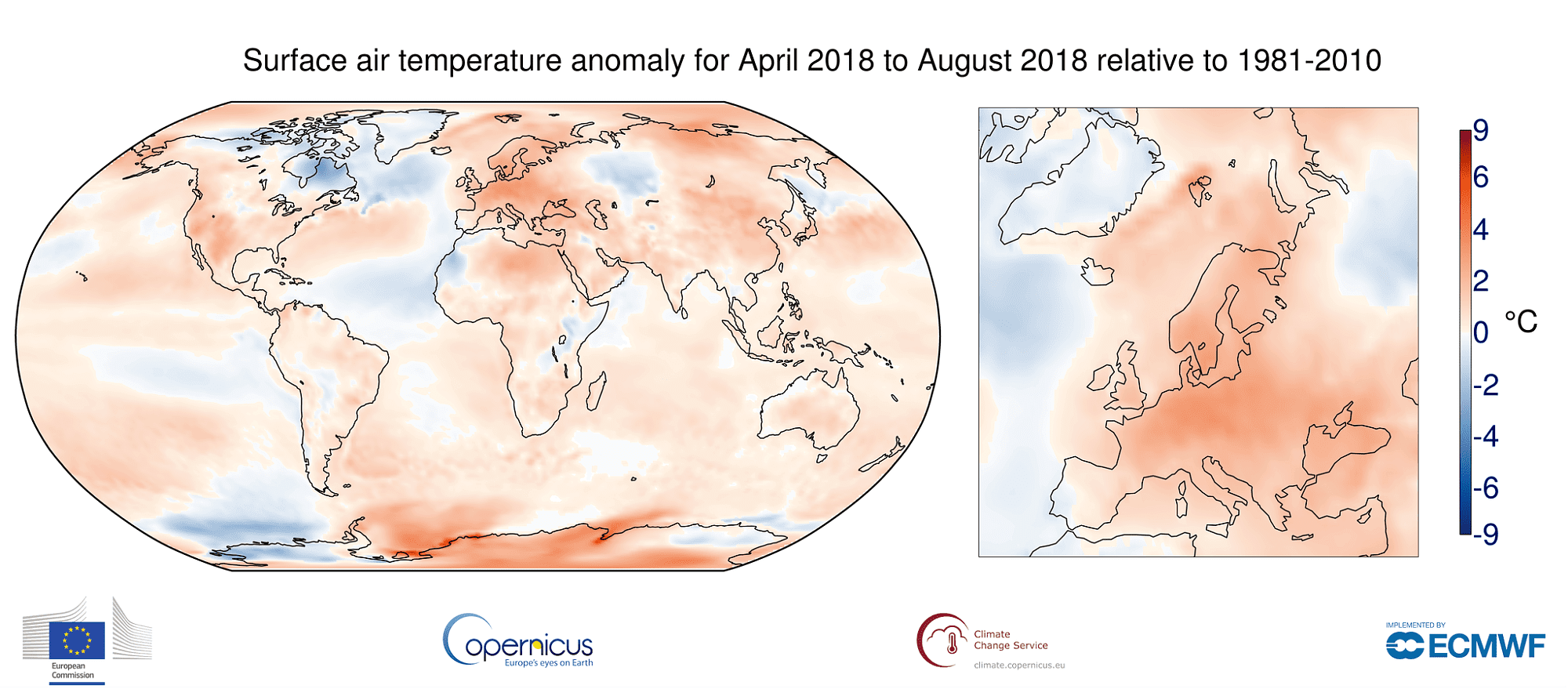 Temperaturabweichungen von April bis August 2018 Temperaturabweichungen von April bis August 2018