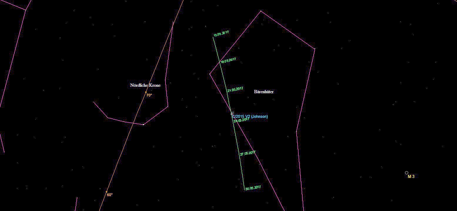 Aufsuchkarte des Kometen C/2015 V2 (Johnson) Aufsuchkarte des Kometen C/2015 V2 (Johnson)