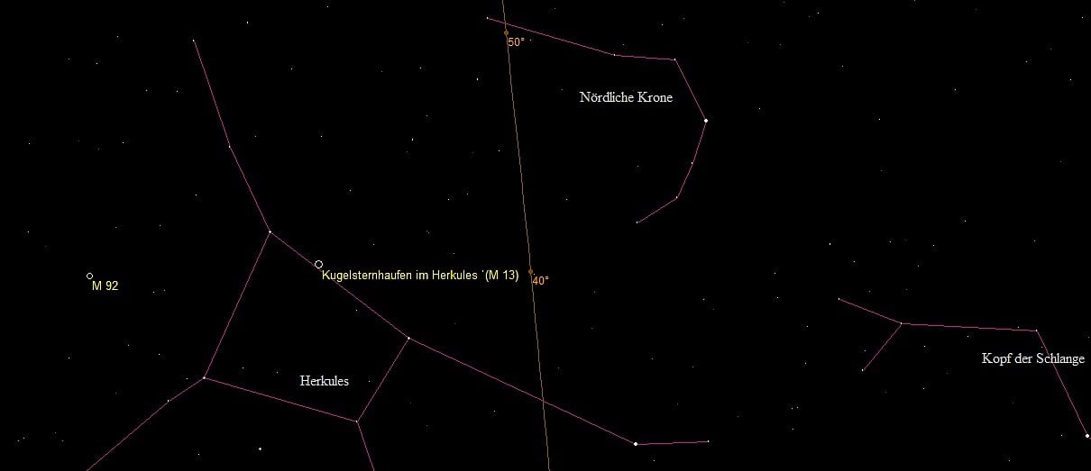 Aufsuchkarte für Messier 13 und 92 im Sternbild Herkules Aufsuchkarte für Messier 13 und 92 im Sternbild Herkules