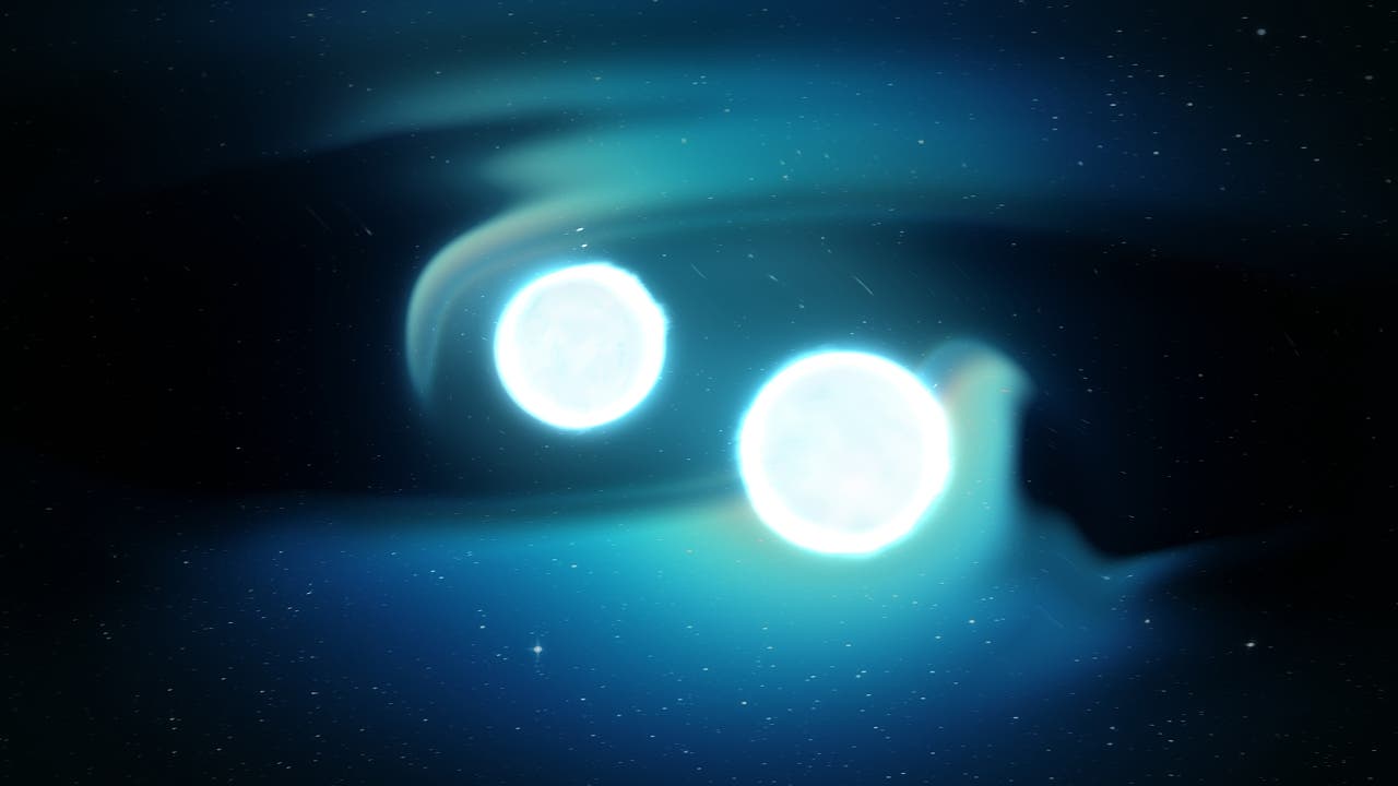Neutronensterne: Simulationen mit einem Supercomputer zeigen, wie die Magnetfelder von verschmelzenden Neutronensternen kurz vor dem Zusammenstoß gewaltvoll interagieren.