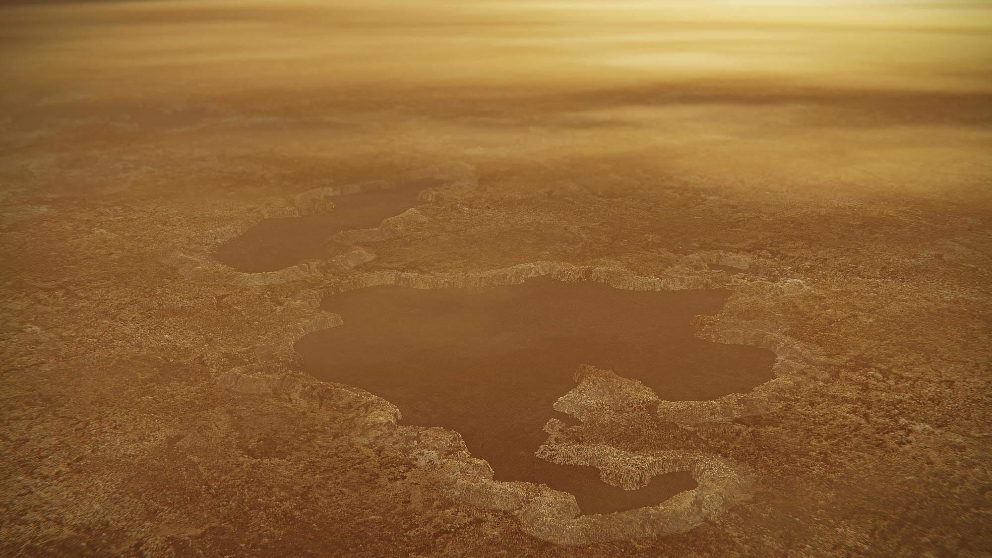 Künstlerische Darstellung der Seen an Titans Nordpol Künstlerische Darstellung der Seen an Titans Nordpol