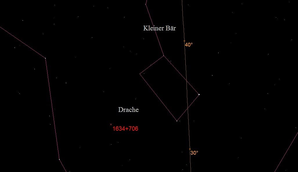 Aufsuchkarte des Quasars 1634+706 im Sternbild Drache Aufsuchkarte des Quasars 1634+706 im Sternbild Drache
