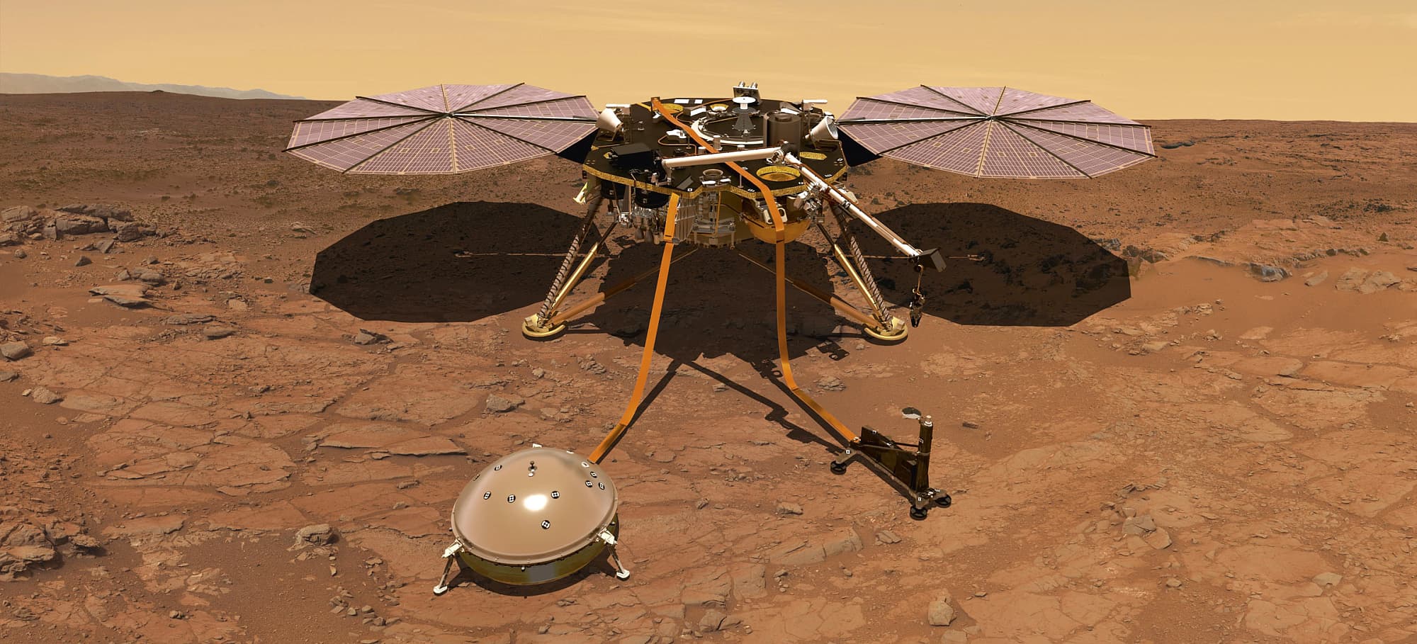 InSight auf Mars (Künstlerische Darstellung) InSight auf Mars (Künstlerische Darstellung)