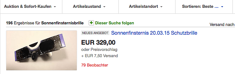 Sonnenfinsternisbrillen wurden zu Wucherpreisen angeboten Sonnenfinsternisbrillen wurden zu Wucherpreisen angeboten