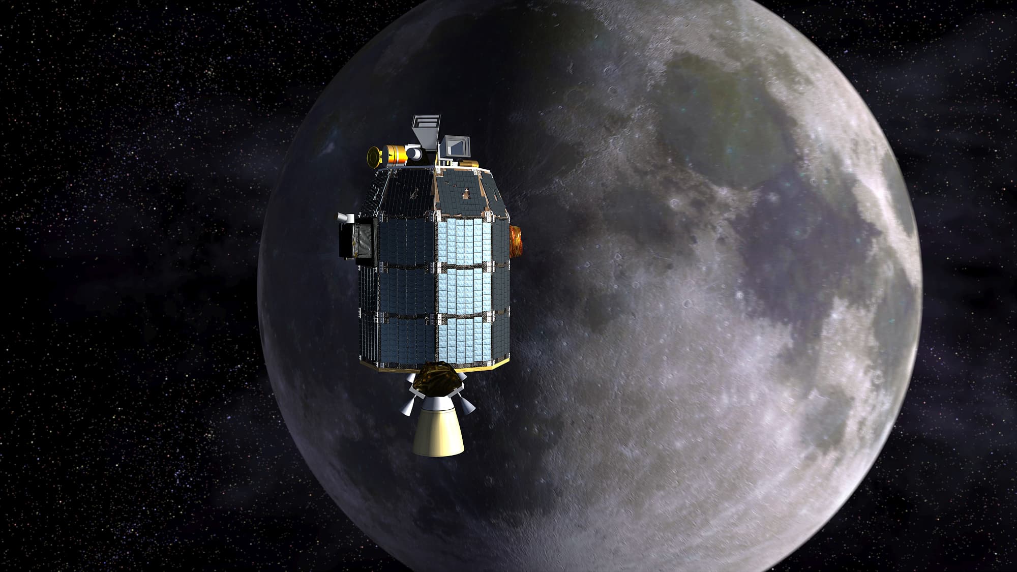 Mondsonde LADEE im Umlauf um den Erdtrabanten (künstlerische Darstellung) Mondsonde LADEE im Umlauf um den Erdtrabanten (künstlerische Darstellung)