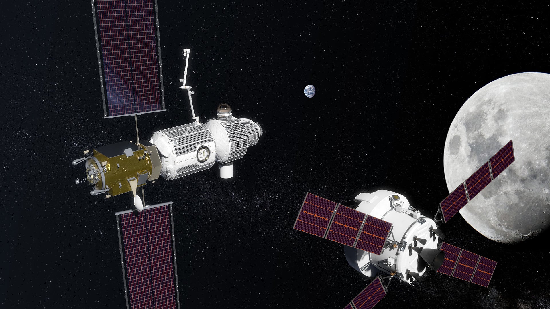 Lunar Orbital Platform-Gateway und das Orion-Raumschiff Lunar Orbital Platform-Gateway und das Orion-Raumschiff