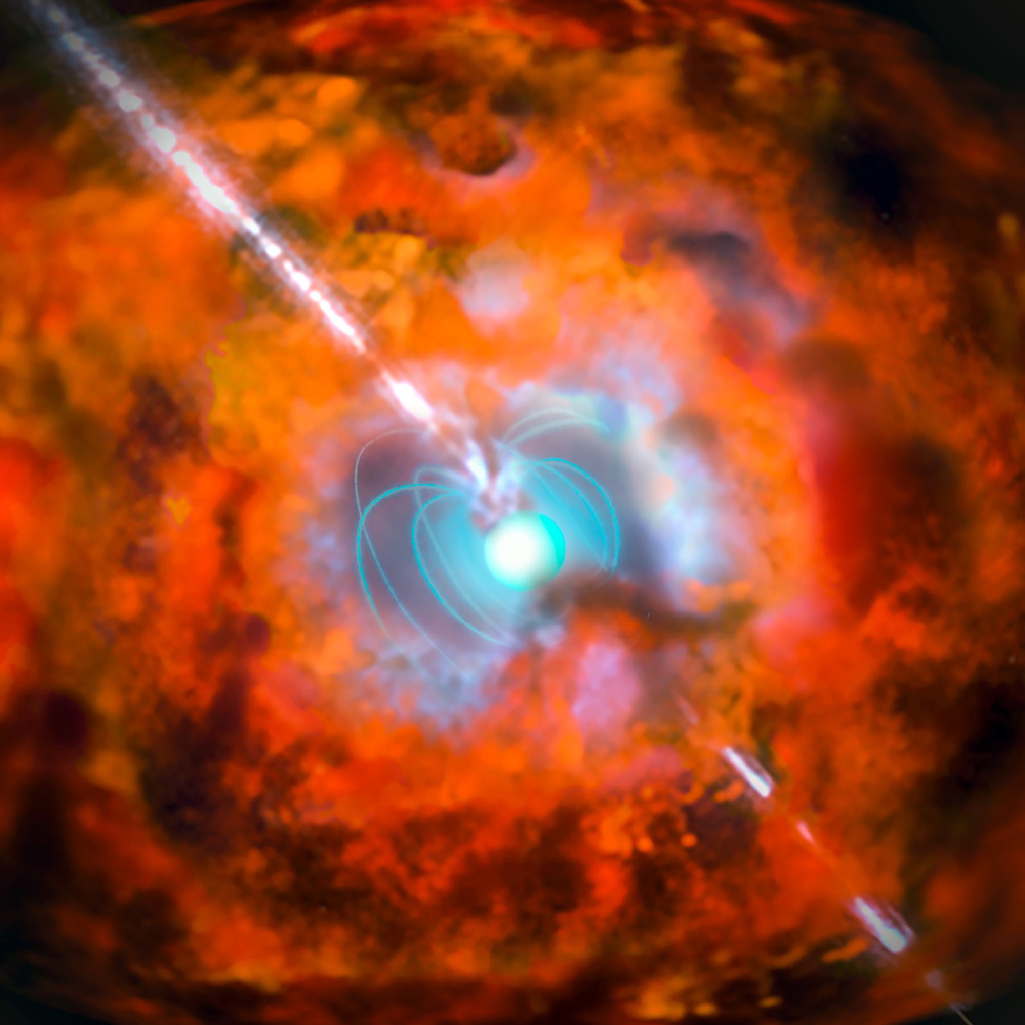 Supernova mit Magnetar als Energiequelle (künstlerische Darstellung) Supernova mit Magnetar als Energiequelle (künstlerische Darstellung)