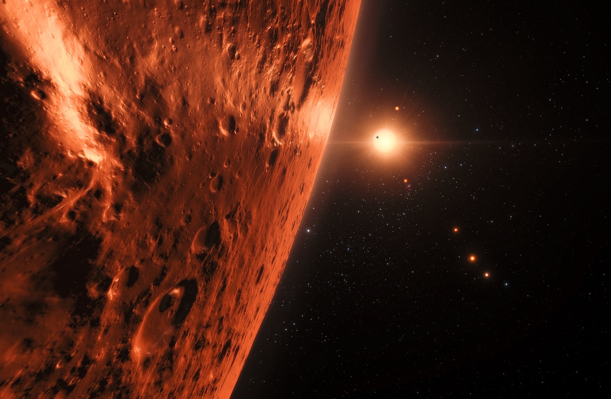 TRAPPIST-1: Roter Zwerg mit sieben Planeten (künstlerische Darstellung) TRAPPIST-1: Roter Zwerg mit sieben Planeten (künstlerische Darstellung)