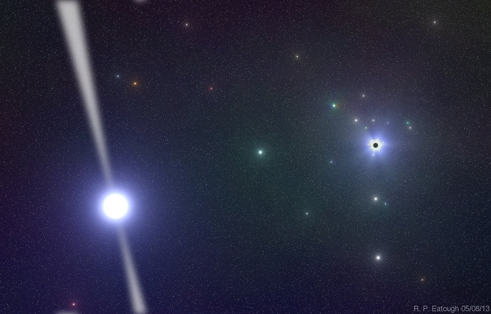 Pulsar PSR H1745-2900 in der Nähe des galaktischen Zentrums (künstlerische Darstellung) Pulsar PSR H1745-2900 in der Nähe des galaktischen Zentrums (künstlerische Darstellung)