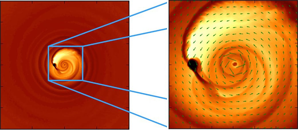 Simulation zweier umeinander kreisender Schwarzer Löcher Simulation zweier umeinander kreisender Schwarzer Löcher