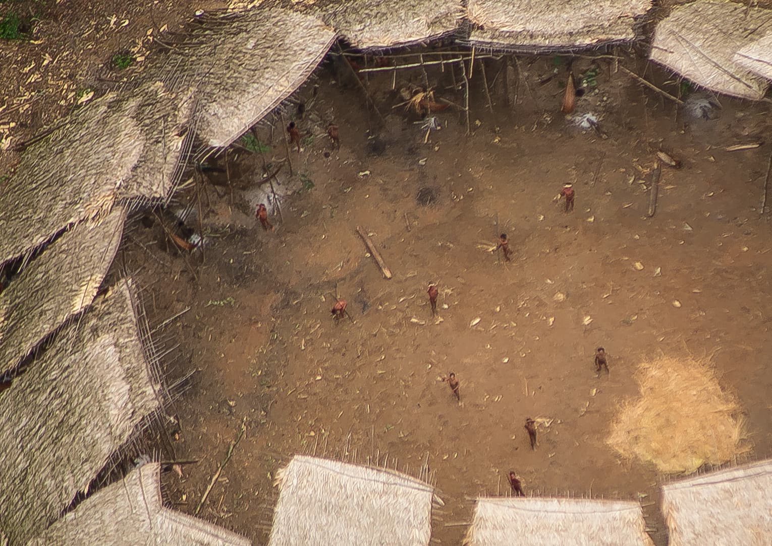 Yano genanntes Runddorf der unkontaktierten Yanomami-Indianer im brasilianischen Regenwaldgebiet. Yano genanntes Runddorf der unkontaktierten Yanomami-Indianer im brasilianischen Regenwaldgebiet.