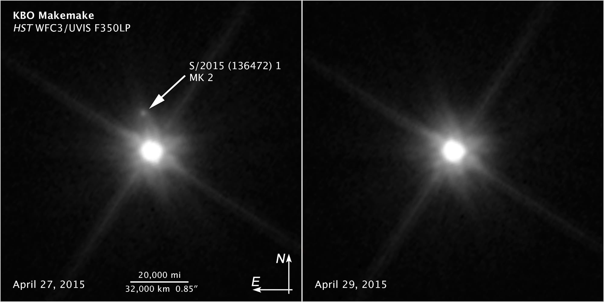 Makemake mit seinem Mond (HST-Aufnahme) Makemake mit seinem Mond (HST-Aufnahme)