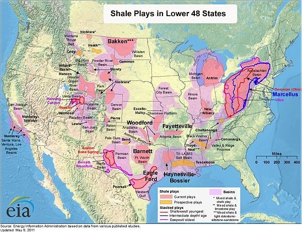 Schiefergasfelder in den USA Schiefergasfelder in den USA