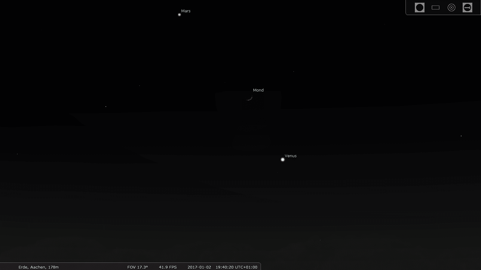 Ein Dreigestirn aus Mars, Mond und Venus am Abendhimmel Ein Dreigestirn aus Mars, Mond und Venus am Abendhimmel