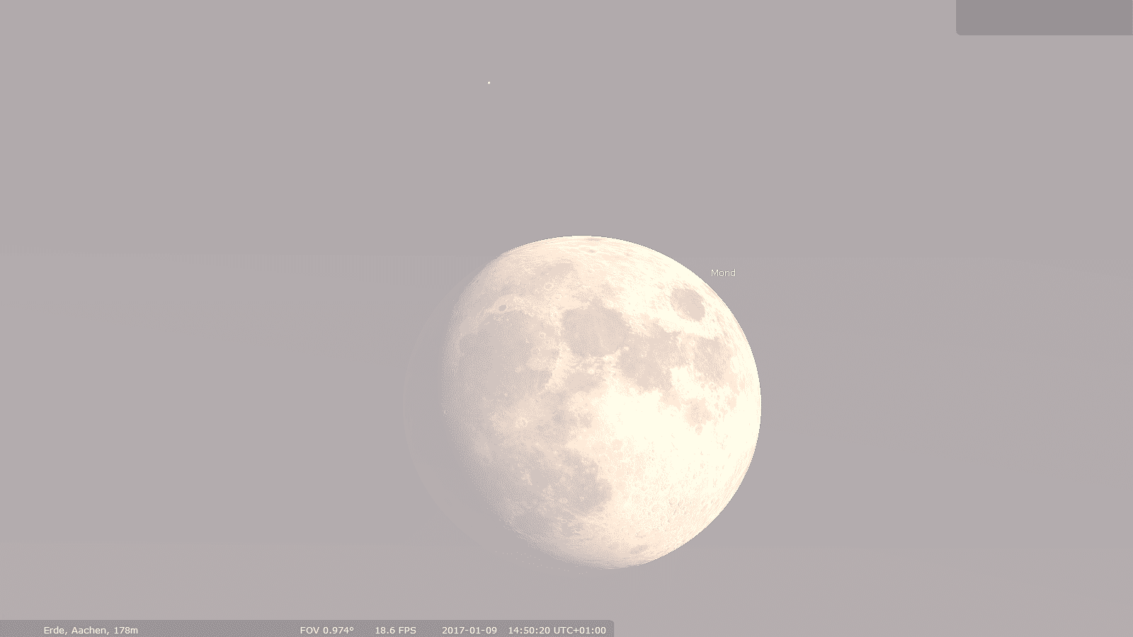Simulierter Anblick vom Mond und Aldebaran am Taghimmel des 9. Januar 2017 Simulierter Anblick vom Mond und Aldebaran am Taghimmel des 9. Januar 2017